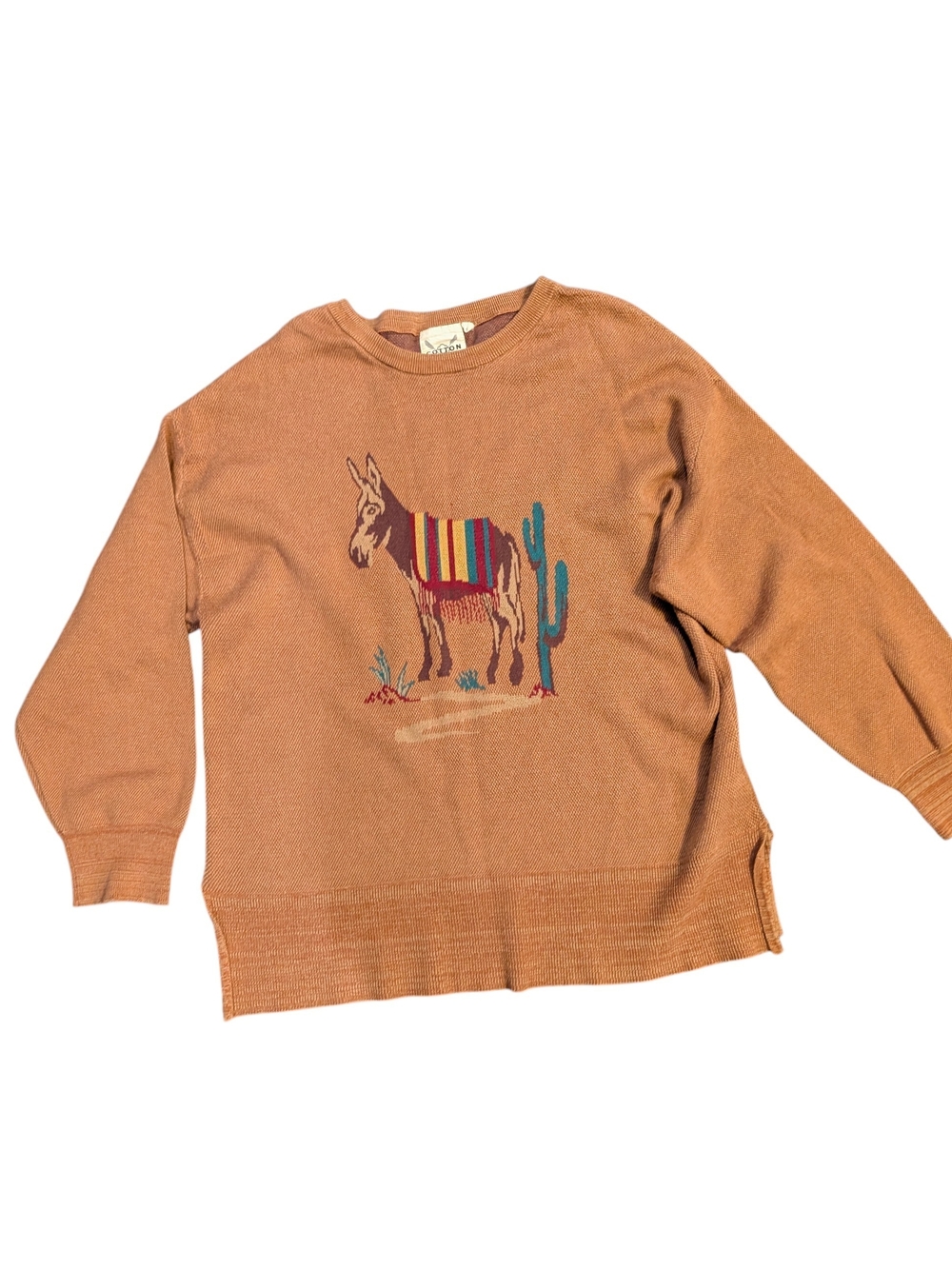 Cotton & Rye Donkey Cactus Crew Neck Sweater Western Cowgirl Southwestern M